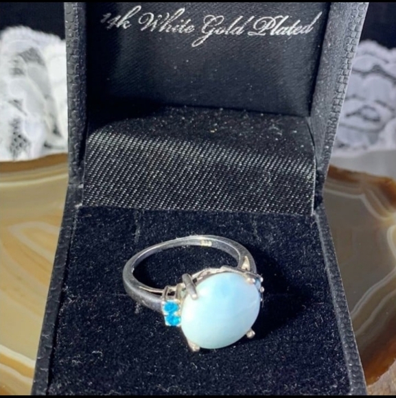 STERLING SILVER AQUAMARINE BLUE TOPAZ VINTAGE RING SIZE 6.5 - Picture 2 of 10